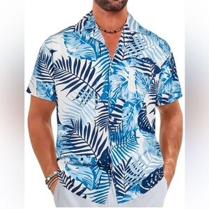 Men's Hawaiian Shirt Casual  Short Sleeve Button Down Sz L